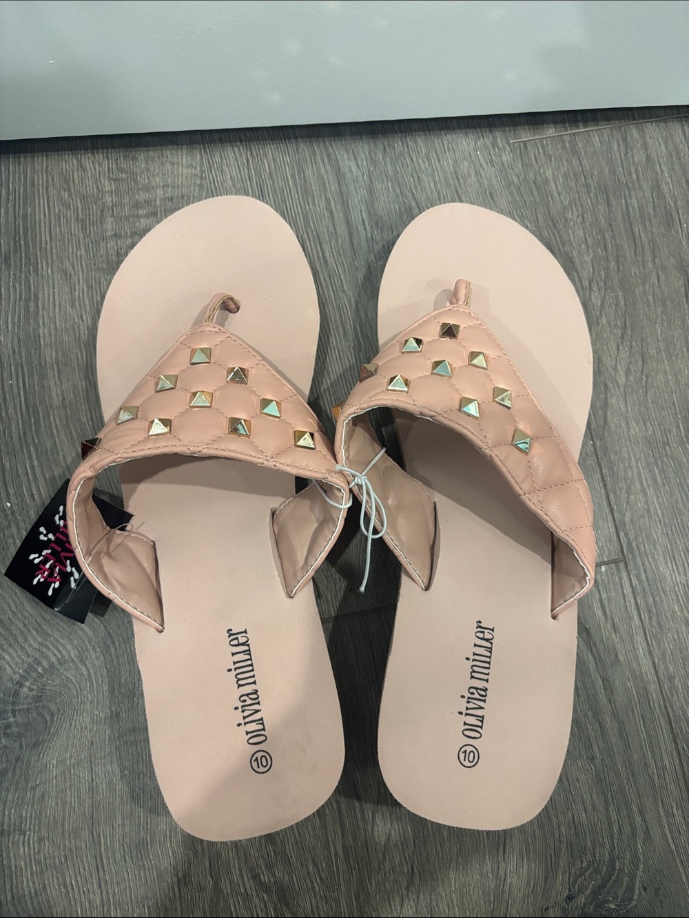Olivia Miller Pink Thong Sandal Flip Flops with Gold Studs